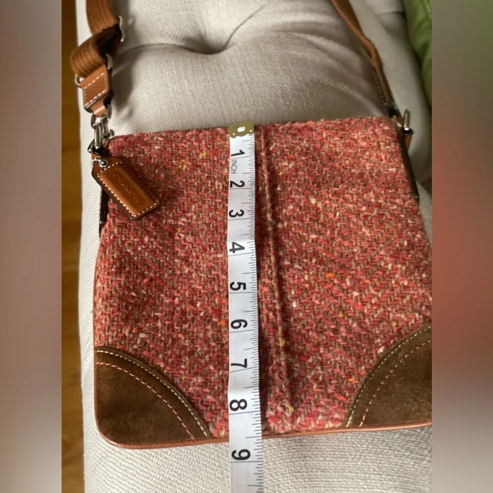 SOLD! AUTHENTIC COACH CROSSBODY HOBO SHOULDER WOOL LEATHER TRIM FRONT POCKET - Picture 11 of 11